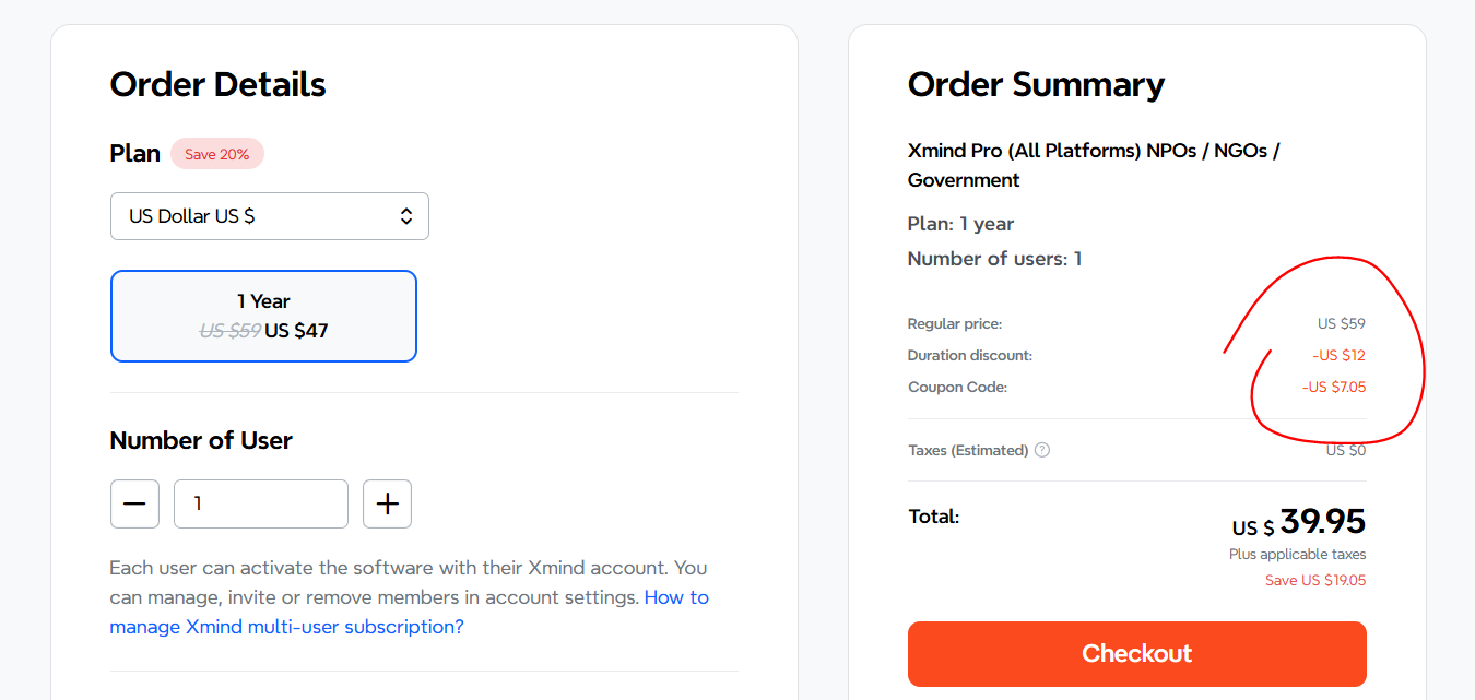 How to redeem XMind coupon code steps on a simple page